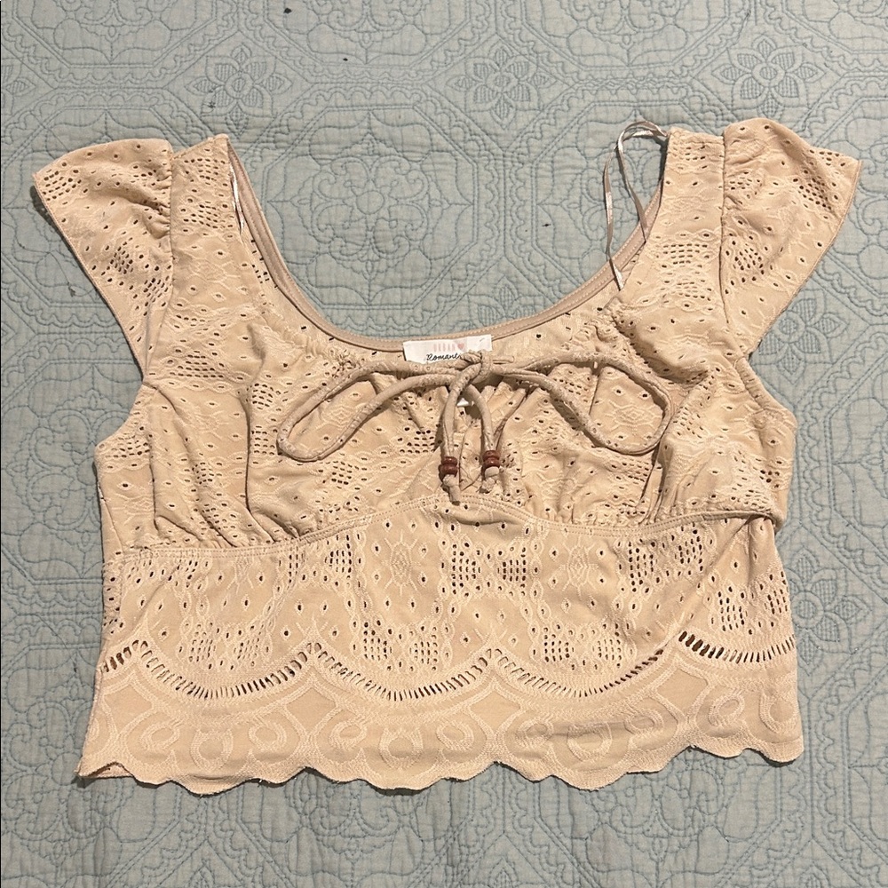 URBAN Romantics Tan Eyelet Crop Top